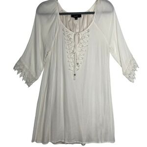 NAÏF Crochet Trim Tunic Dress Bohemian Casual White Rayon Size‎ S
